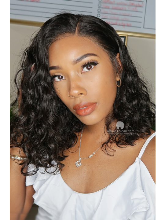 Pre-plucked Messy Wave Lob Virgin Brazilian Hair Lace Front Wig  [CBW20]