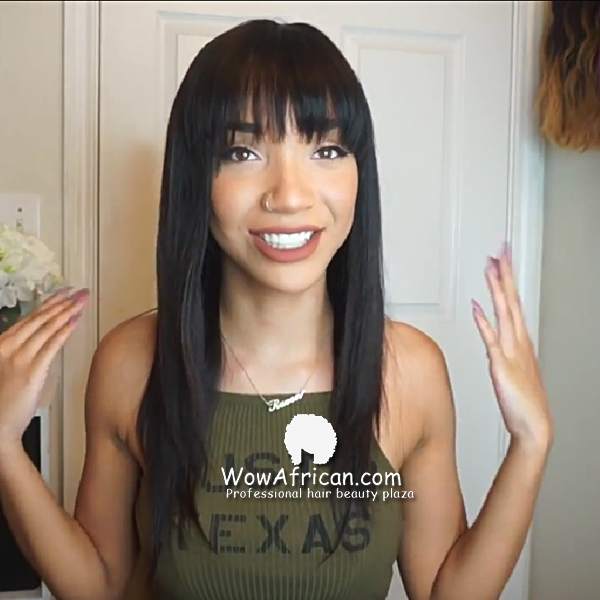 Classic Neat Bang Silky Straight Brazilian Virgin Hair Lace Front Wigs ...
